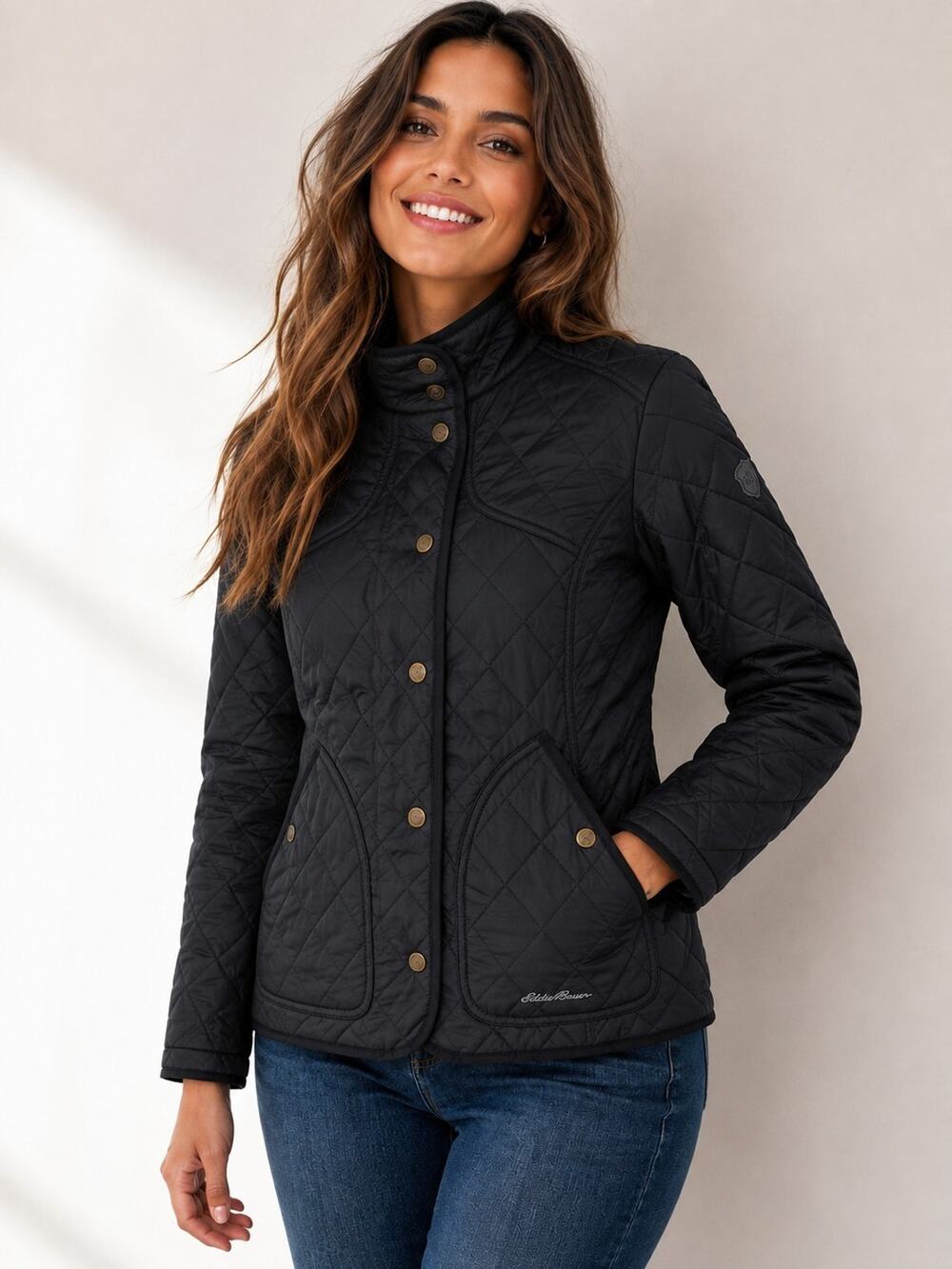 Eddie Bauer Women's Jacket Diamond Quilted Equestrian Inspired Snap Size L